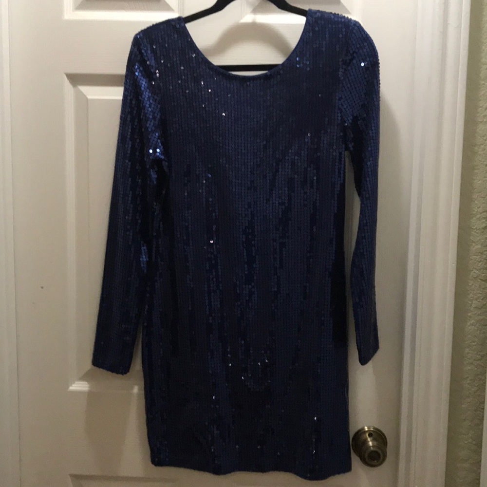 Blue sequin mini dress